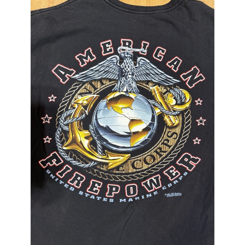 2007 US Marines American Firepower T Shirt Mens 2XL Eagle Globe Anchor USMC